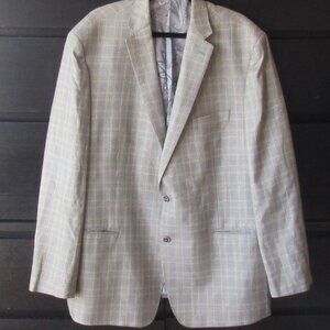 Tallia Grey / Beige Plaid Blazer / Jacket, Size 50 L, Silk / Wool Blend, R229